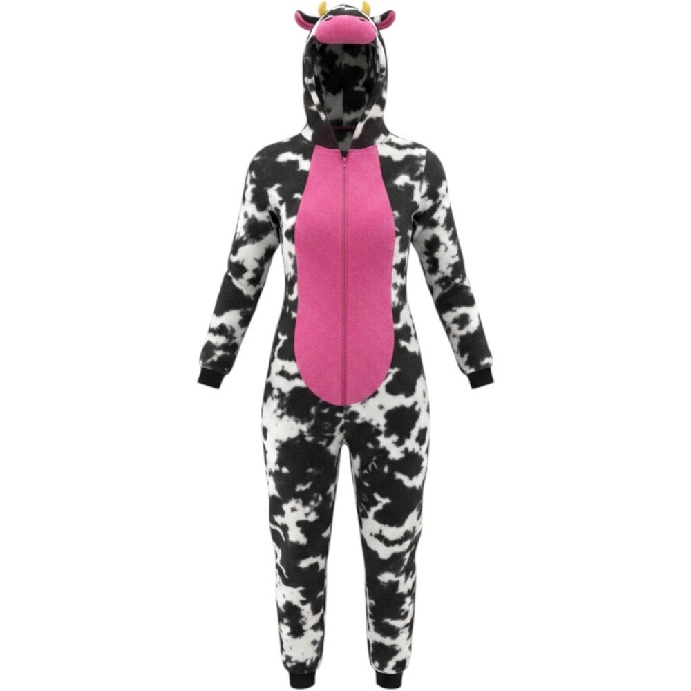 Way to Celebrate Union Suit Unisex XL Black Pink Cow Print One Piece Halloween